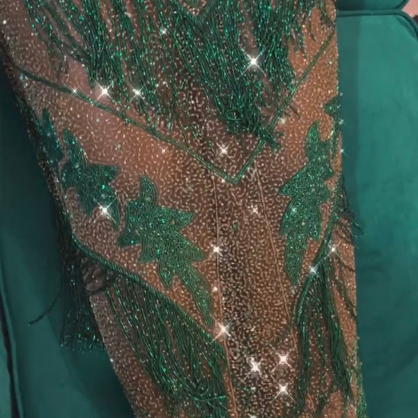 Green and Gold Heavily Hand Beaded Dress