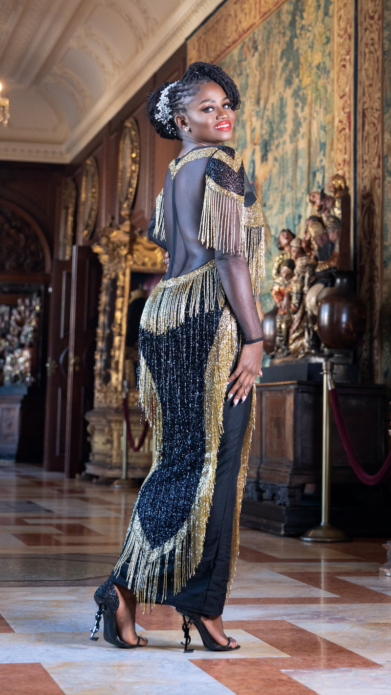 Black and Gold Fringe Dress Silhouette Black and Gold Fringe Dress Silhouette