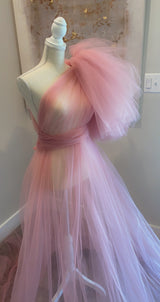 Sheer Tulle One Shoulder Robe