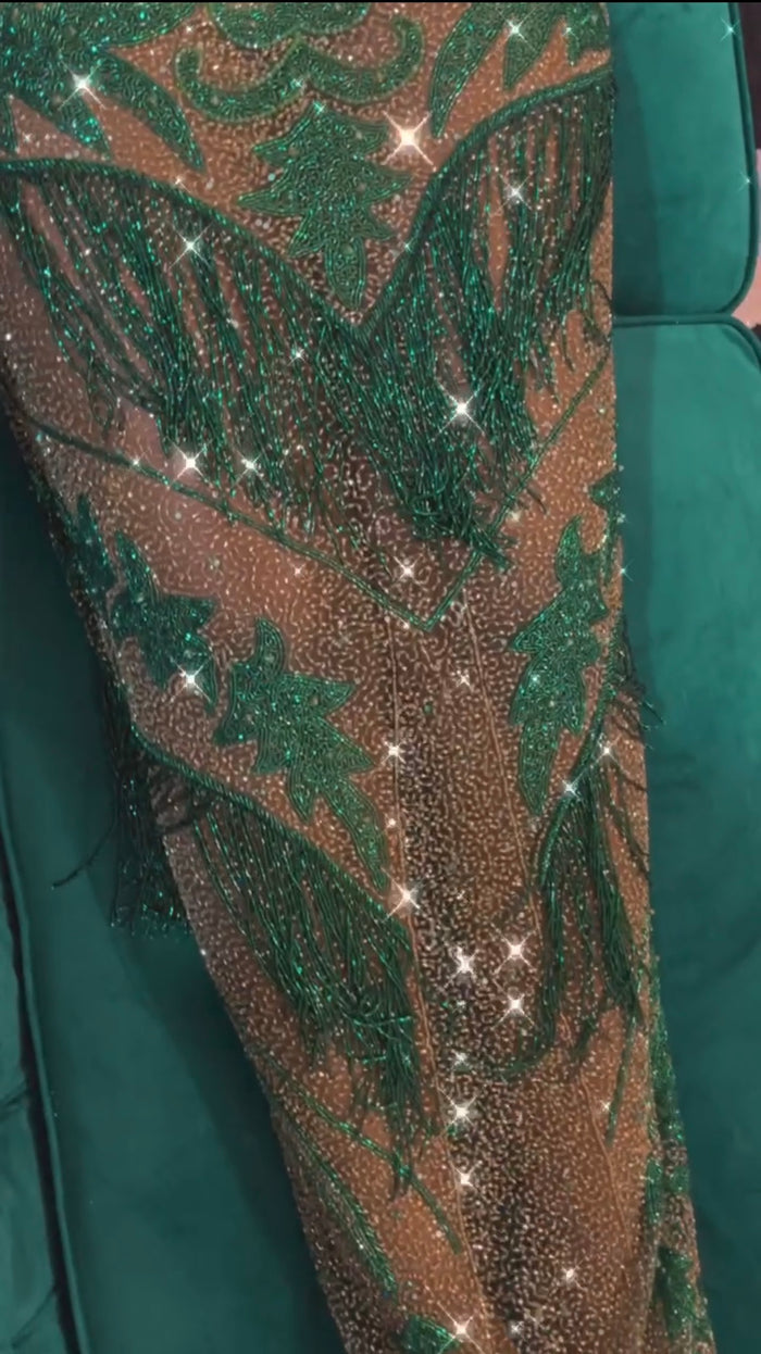 Green and Gold Heavily Hand Beaded Dress
