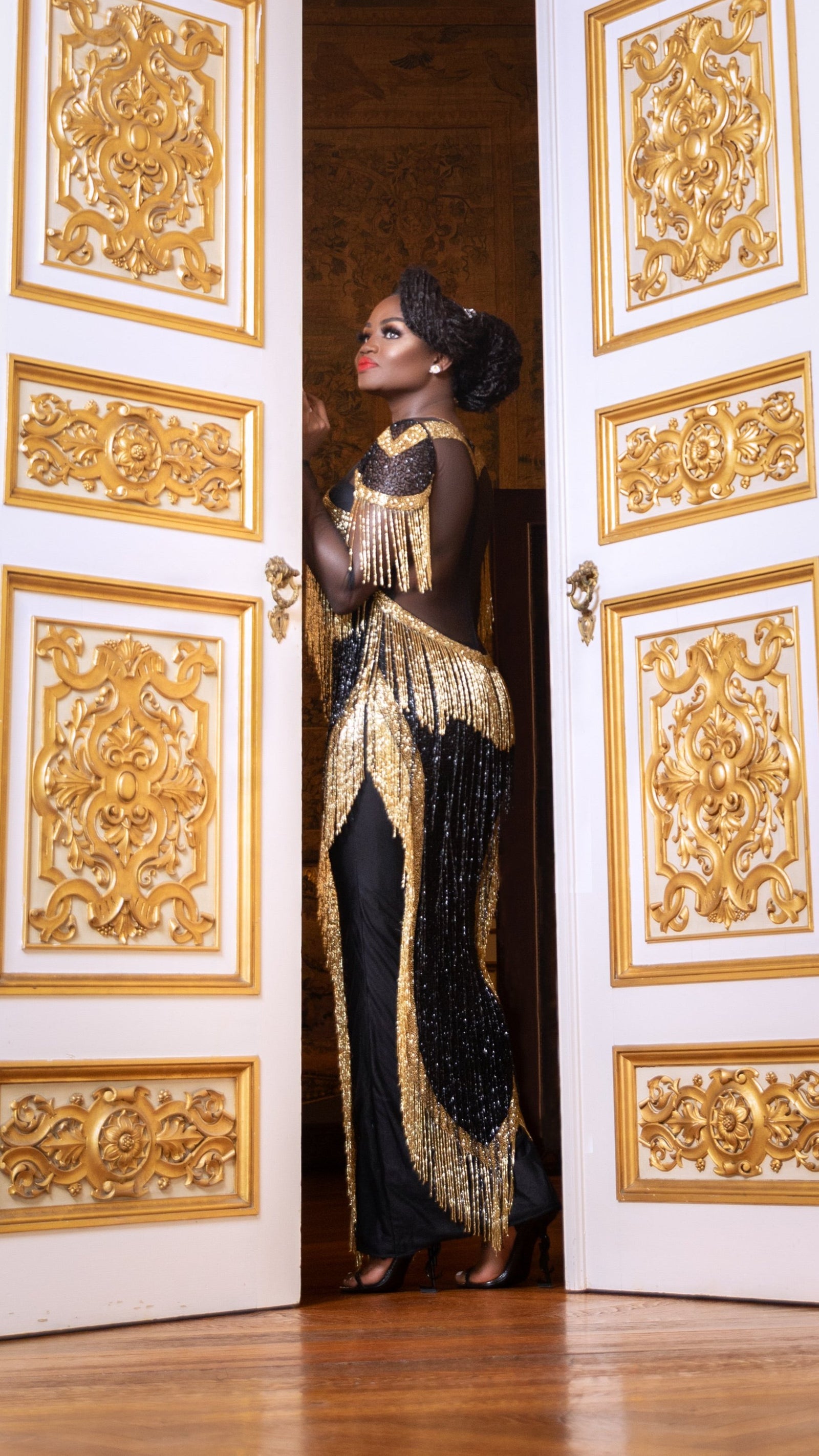 Black and Gold Fringe Dress Silhouette Black and Gold Fringe Dress Silhouette