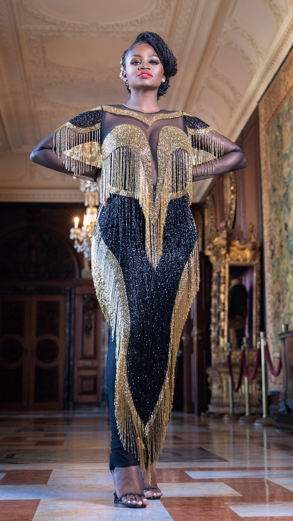 Black and Gold Fringe Dress Silhouette Black and Gold Fringe Dress Silhouette