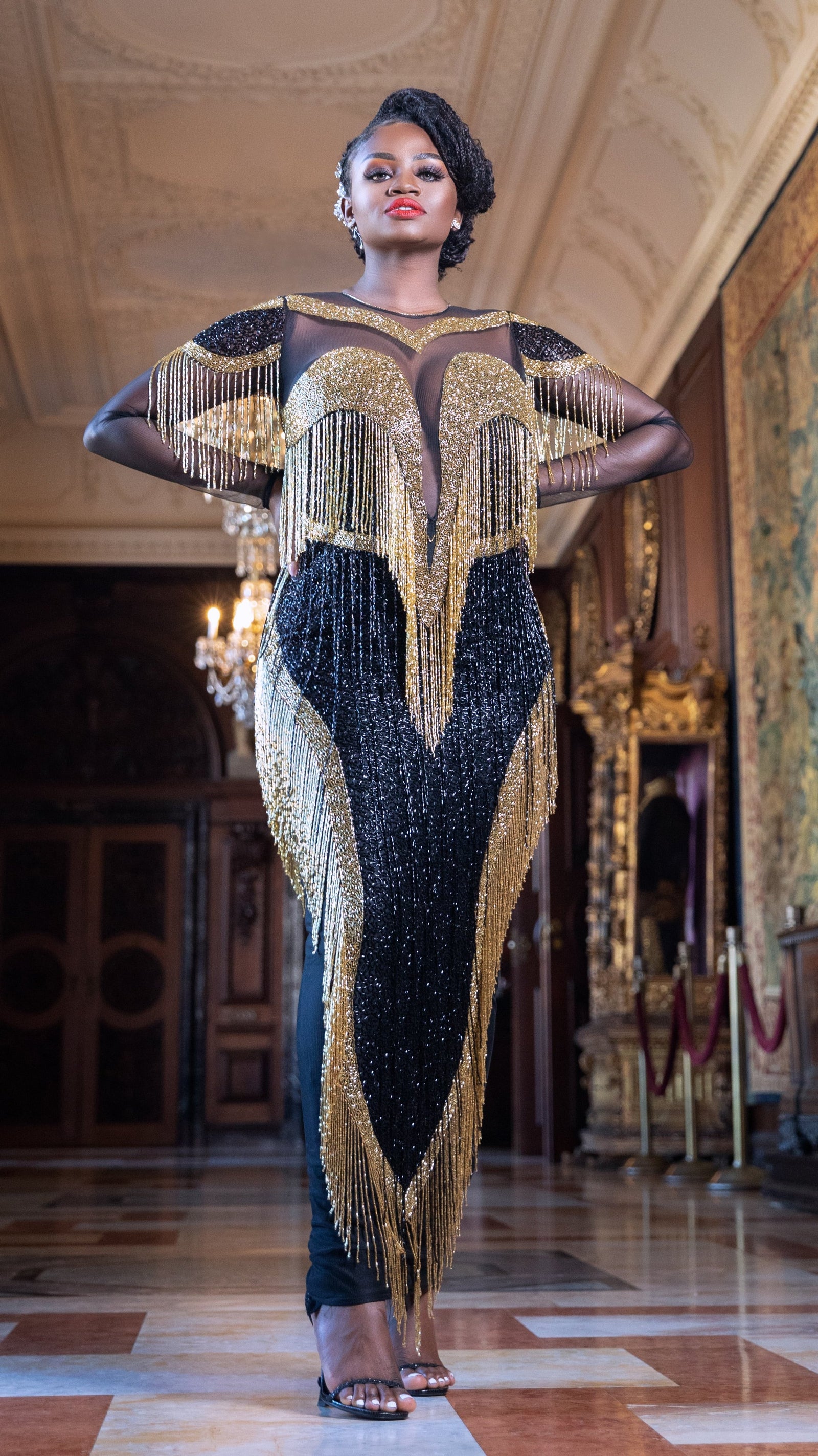 Black and Gold Fringe Dress – Silhouette
